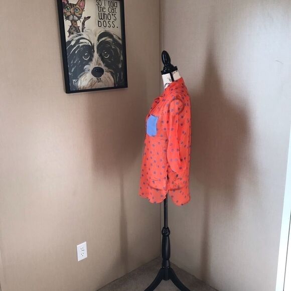 The Rage Sheer Blouse Small Orange Blue Dots - Picture 8 of 16
